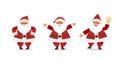 Santa claus paper cut icons set, funny christmas character. Papa Noel is dancing with a gift, an angry and cheerful