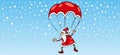 Santa claus on parachute greeting card