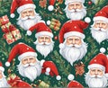 santa claus pattern seamless on green background