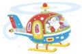 Santa Claus piloting his colorful helicopter