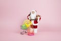 Santa Claus pink shopping trolley with rainbow