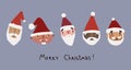 Santa Claus portrait set of different nationalities and colors skin. Royalty Free Stock Photo