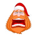 Santa Claus portrat with Big red beard and cap. Crazy red-haired Christmas grandfather yelling. Xmas template design. New Year il