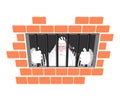 Santa Claus prison in striped robe. Window in prison with bars. Royalty Free Stock Photo