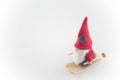 Santa Claus puppet on skis, wood wool Royalty Free Stock Photo