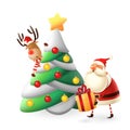 Santa Claus put gifts under Christmas tree - vector illustration isolated on white Royalty Free Stock Photo