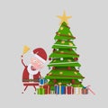 Santa Claus putting gifts under Christmas tree. 3D Royalty Free Stock Photo