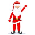 Santa Claus with a raised right hand. Cartoon character. Flat cector illustration