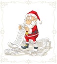 Santa Claus Reading Big Presents Wishlist Vector Cartoon Royalty Free Stock Photo