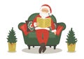 Santa Claus reading book in armchair