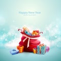 Santa Claus red bag with colorful gift boxes Royalty Free Stock Photo