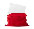 Santa Claus red bag with gift white cardboard box isolated on white background. File contains a path to isolation Royalty Free Stock Photo