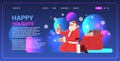 santa claus in red costume kneeling on floor and using cell phone happy new year merry christmas holidays celebration Royalty Free Stock Photo