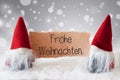 Santa Claus, Red Hat, Frohe Weihnachten Means Merry Christmas, Gray Background Royalty Free Stock Photo