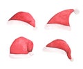 Santa claus red hats. Watercolor Christmas season illustration Royalty Free Stock Photo