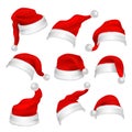 Santa Claus red hats photo booth props. Christmas holiday decoration vector elements Royalty Free Stock Photo