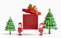 Santa claus with red open gift box empty,christmas tree isolated on beige background.website,poster or happiness cards,festive New Royalty Free Stock Photo