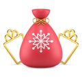 Santa Claus red sack with snowflake ornament and golden gift box frame realistic 3d icon vector Royalty Free Stock Photo