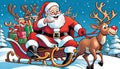 Santa Claus red sleigh happy rudolph presents snowing Royalty Free Stock Photo