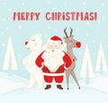 Santa Claus reindeer, and bear scandinavian card