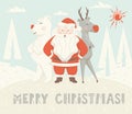 Santa Claus reindeer, and bear scandinavian card