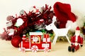 Santa Claus, reindeer and Christmas train decoration Royalty Free Stock Photo