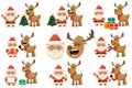 Santa Claus, reindeer, Christmas tree, gift box, lollipop vector cartoon set Royalty Free Stock Photo