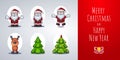 Santa Claus, Reindeer, Christmas Tree. Set of vector cartoon characters. Template for greeting card or holiday animation. Royalty Free Stock Photo