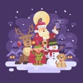 Santa Claus with reindeer, elf, snowman and dog taking a selfie Royalty Free Stock Photo