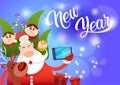 Santa Claus With Reindeer Elfs Making Selfie Photo, New Year Christmas Holiday Greeting Card Royalty Free Stock Photo