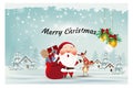 Santa claus,Reindeer,with Gift Box, Ornament merry christmas and Happy New Year,Winter background greeting card