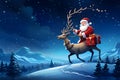 Santa Claus on Reindeer with Giftbox.GenerativeAI. Royalty Free Stock Photo