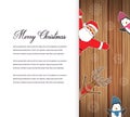 Santa Claus with Reindeer and Penguins. Cartoon character. Christmas card. Merry Christmas title written in blank space Royalty Free Stock Photo