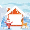 Santa claus and reindeer with red house