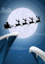 Santa Claus and Reindeer Sleigh Flying on Christmas Eve