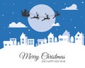 Santa claus reindeer sleigh over city Royalty Free Stock Photo