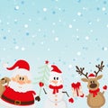 Santa Claus, reindeer, snowman background