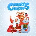 Santa Claus, reindeer and snowman making selfie merry christmas card Royalty Free Stock Photo