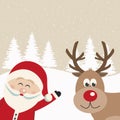 Santa claus and reindeer snowy background