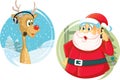 Santa Claus and the Reindeer Talking on The Phone Vector