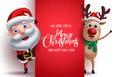 Santa claus and reindeer vector christmas characters holding a board Royalty Free Stock Photo