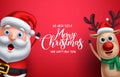 Santa claus and reindeer vector christmas characters waiving hand