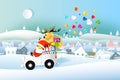 Santa claus and Reindeers drive white car. Royalty Free Stock Photo