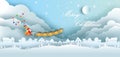 Santa claus and Reindeers with snow sled and Festive boxes Royalty Free Stock Photo