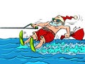 Santa Claus relaxing at a seaside resort. Man water skiing. New Year and Christmas Royalty Free Stock Photo