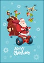 Santa Claus Ride Electric Segway, Elf Flying Drone Present Delivery Christmas Holiday New Year Greeting Card
