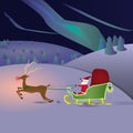 Santa Claus rides the North Pole on a sleigh with his deer, carries gifts to children. Royalty Free Stock Photo