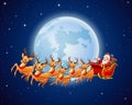 Santa Claus rides reindeer sleigh against a full moon background Royalty Free Stock Photo