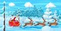 Santa claus rides reindeer sleigh Royalty Free Stock Photo