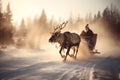 Santa Claus rides in a reindeer sleigh Royalty Free Stock Photo